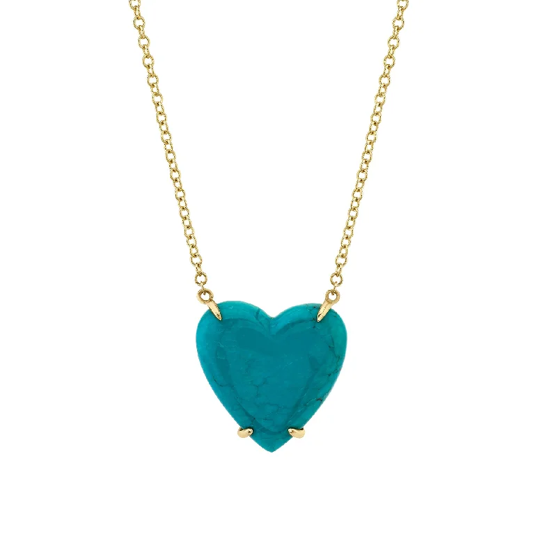 Women’s moon and star necklaces-Go To Heart Necklace - Turquoise / 14k Yellow Gold