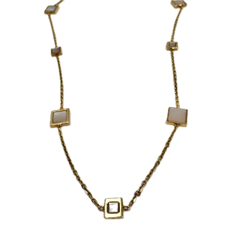 Women’s layered gold necklaces-14K Gold 17" Necklace with Mother of Pearl Stations