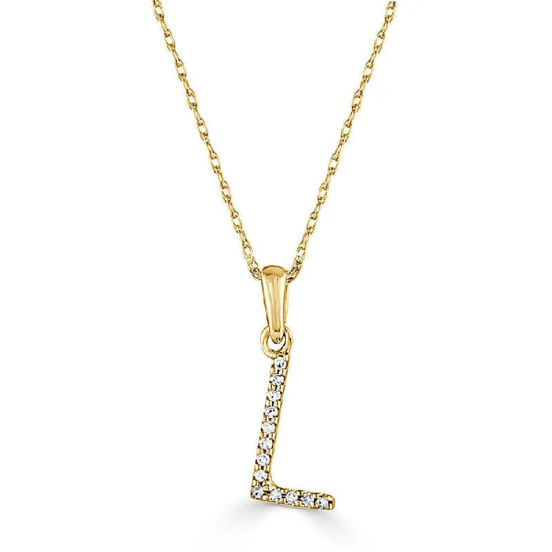 Women’s long necklaces-14k Gold & Diamond Initial Necklace- L