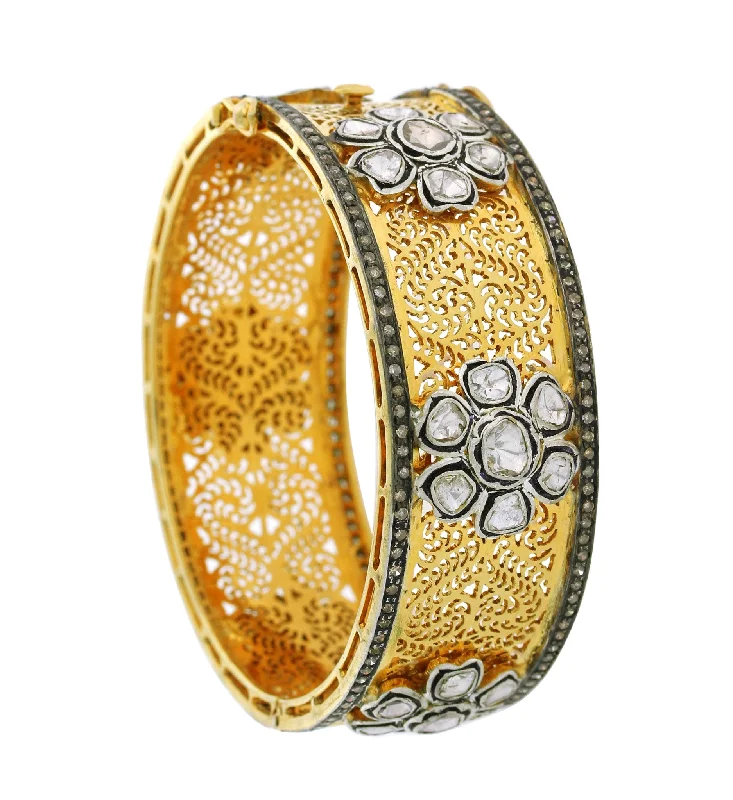 Women’s silver bangles-14K Diamond Filigree Floral Bangle