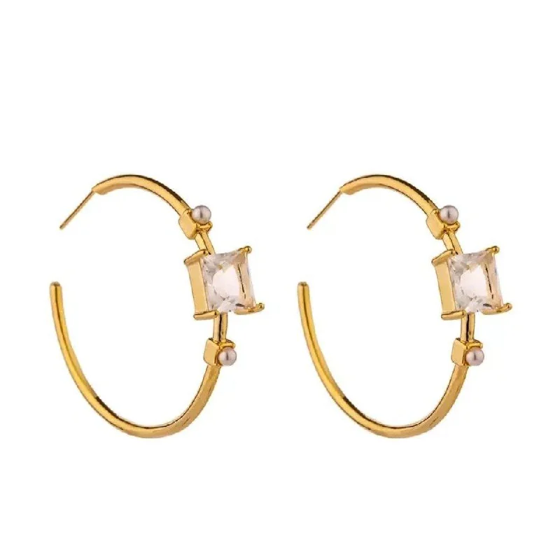 Women’s ethnic earrings-Princess Cut Crystal Hoop Earrings