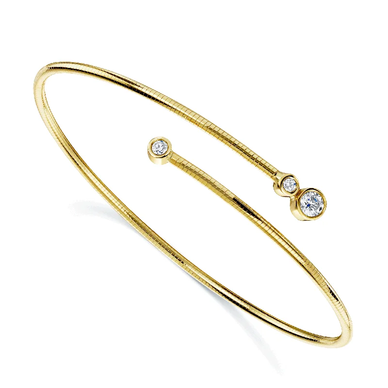 Women’s gemstone bangles-18ct Yellow Gold Diamond Fancy Three Stone Rub Over Bangle