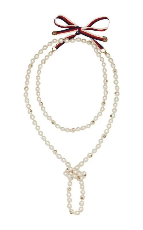 Women’s butterfly pendant necklaces-White Faux Pearls Necklace