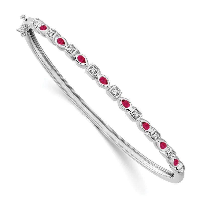 Women’s sterling silver bangles-14k White Gold Ruby and Diamond Bangle