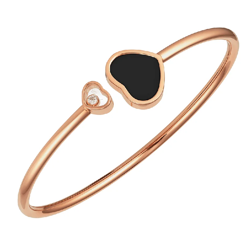 Women’s diamond bangles-18ct Rose Gold Happy Hearts Black Onyx & Diamond Bangle