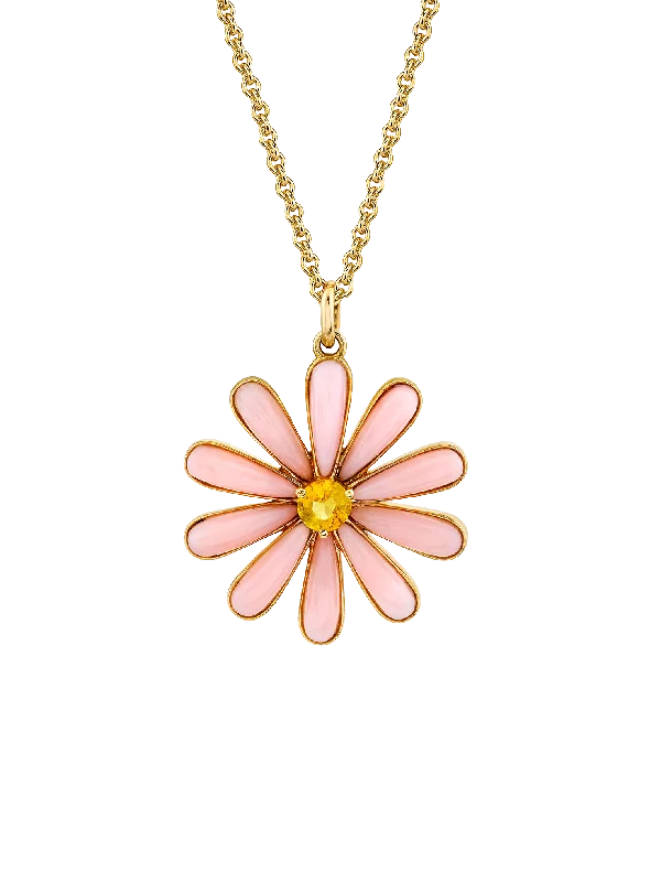 Women’s engagement necklaces-Super Arrow Flower Necklace - Pink Opal / 14k Yellow Gold