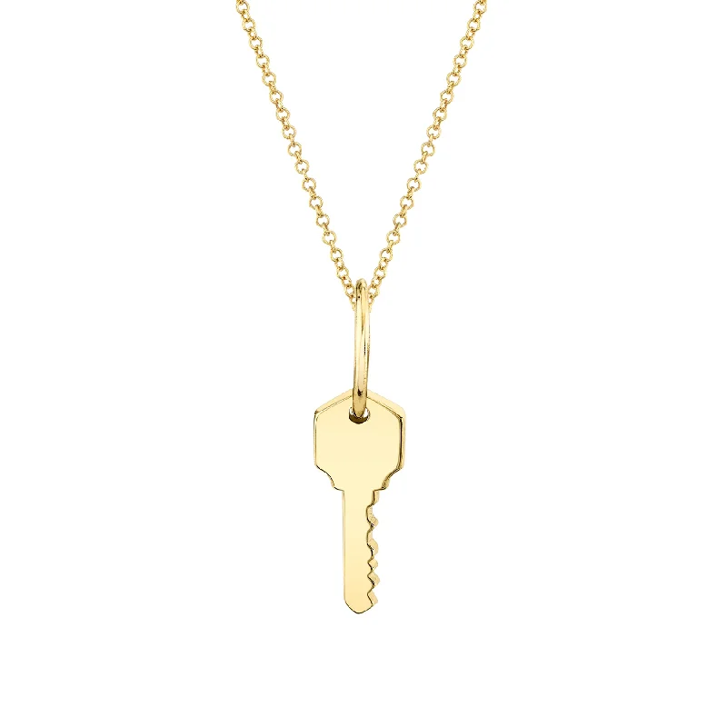 Women’s gold necklaces-Micro Key Pendant - 14k Yellow Gold