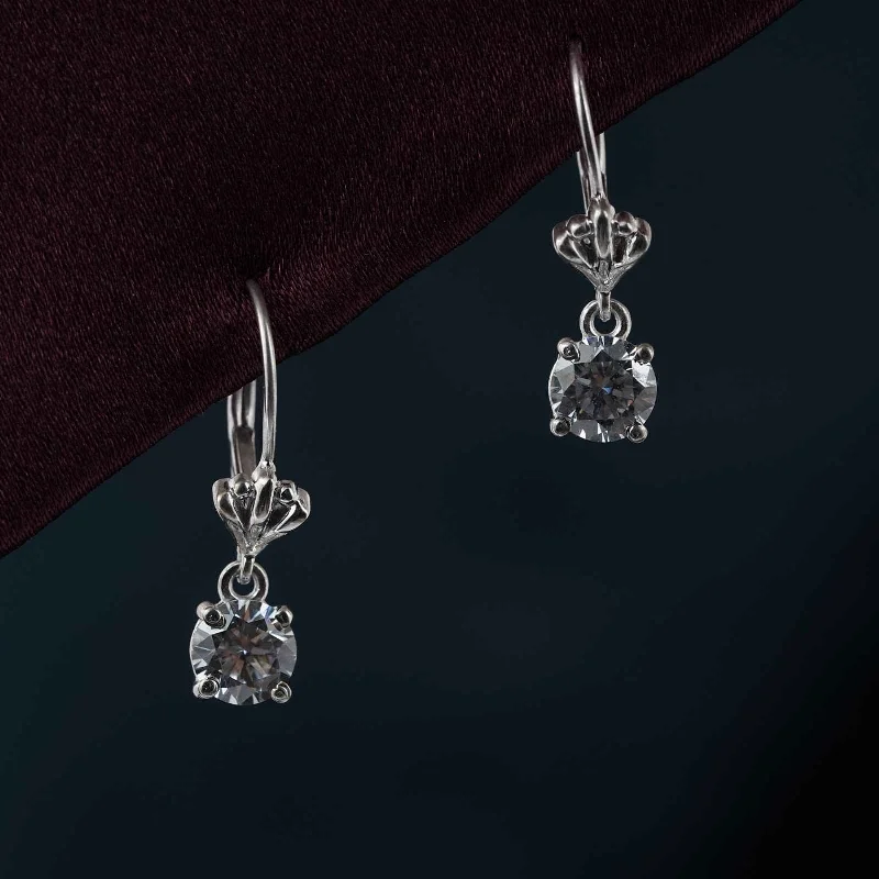 Women’s gemstone earrings-Silver Crown Drop Earrings