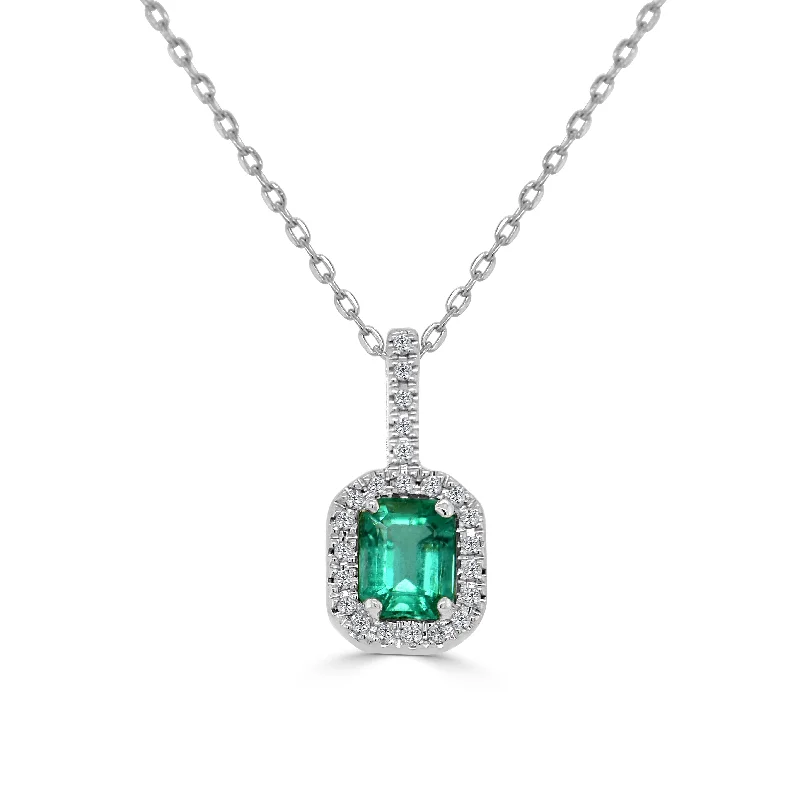 Women’s pearl necklaces-14K Gold, Emerald & Diamond Octagon Pendant