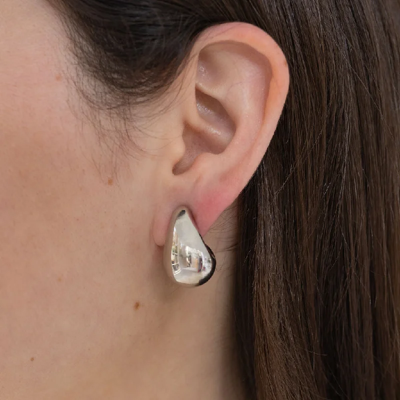 Women’s pearl stud earrings-Silver Puffy Teardrop Earrings