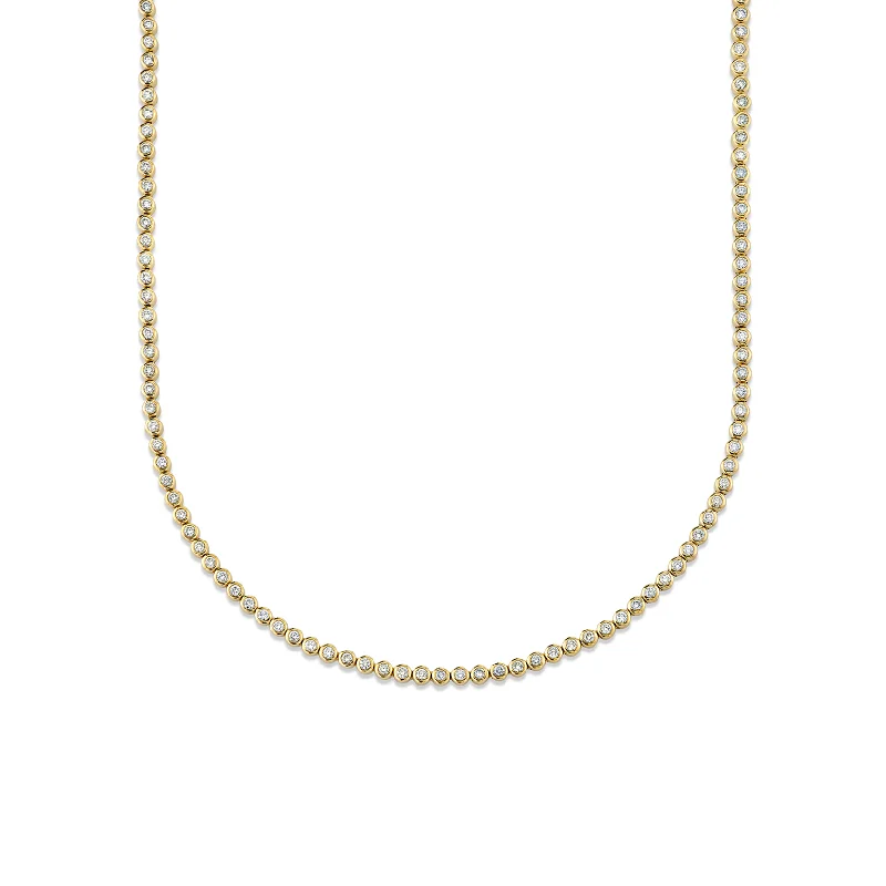 Women’s elegant silver necklaces-Round Riviera Necklace - White Diamond / 14k Yellow Gold