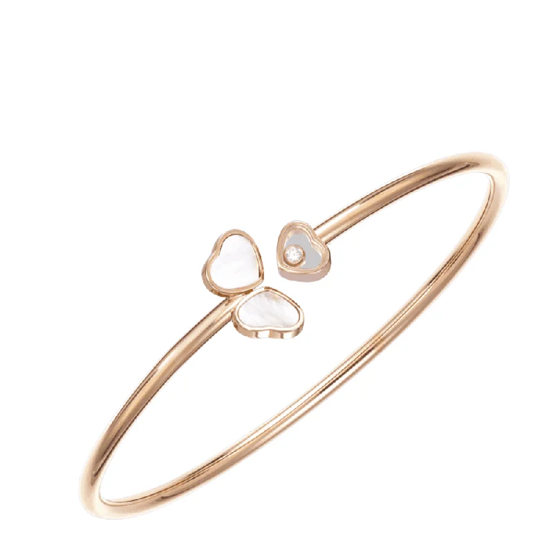 Women’s butterfly bracelets-18ct Rose Gold Happy Hearts Wings Three Heart Bangle With Mother Of Pearl & One Single Floating Diamond