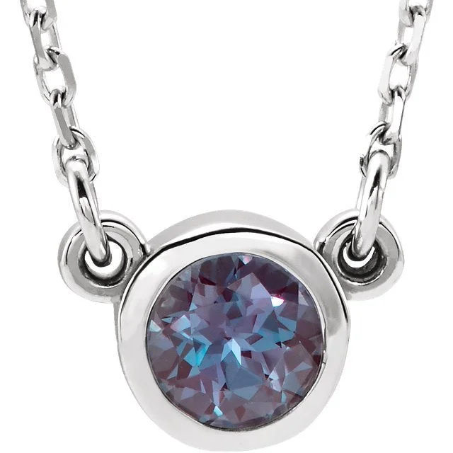 Women’s diamond heart-shaped necklaces-14KT GOLD ROUND ALEXANDRITE BEZEL-SET NECKLACE - 16"