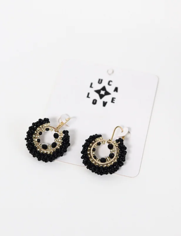 Women’s vintage pearl earrings-Black Miyuki Cover Gold Earrings