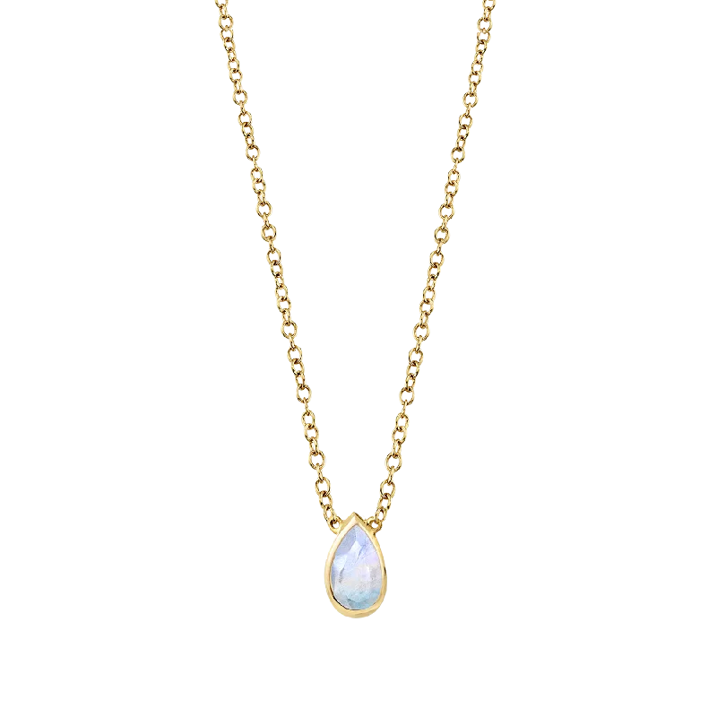 Women’s designer necklaces-Teardrop Necklace - Moonstone / 14k Yellow Gold