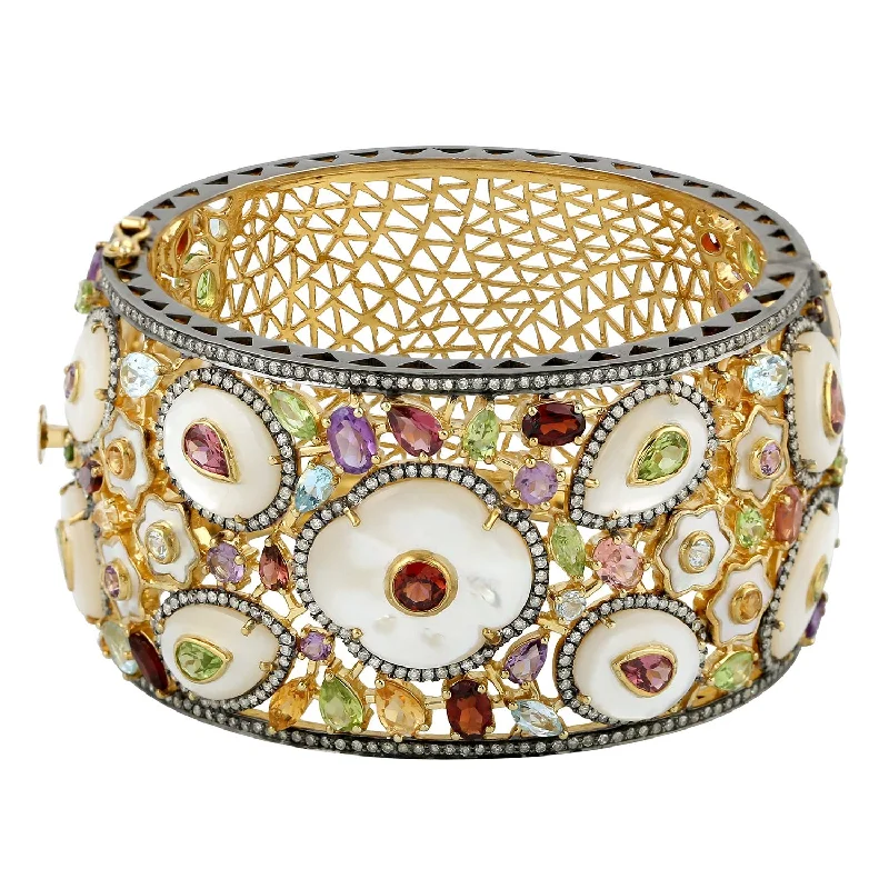 Women’s diamond bangles-Splendid Spring Pearl and Sapphire Bangle