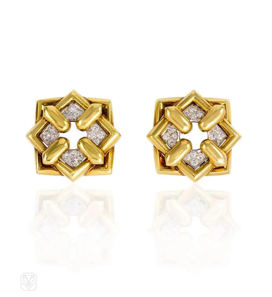 Women’s butterfly earrings-Gold and diamond geometric earrings