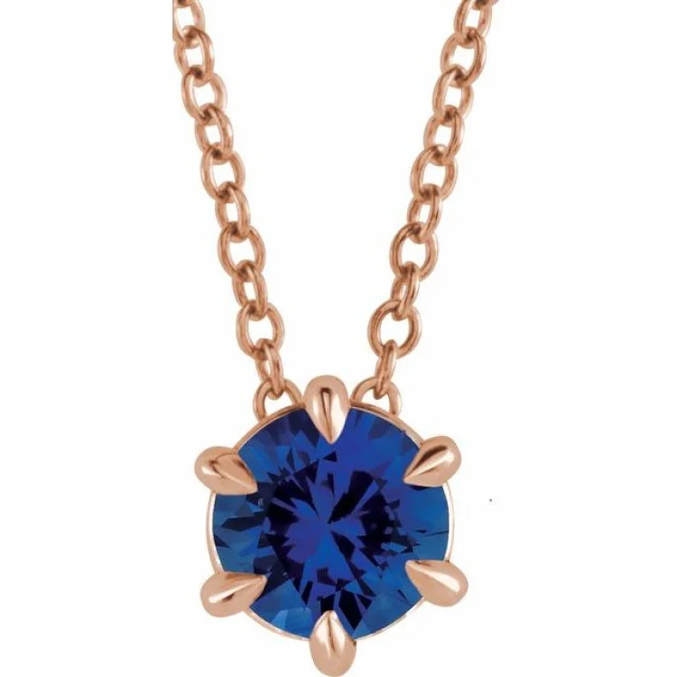 Women’s romantic necklaces-14K Rose 5 mm Natural Blue Sapphire Solitaire 16-18" Necklace