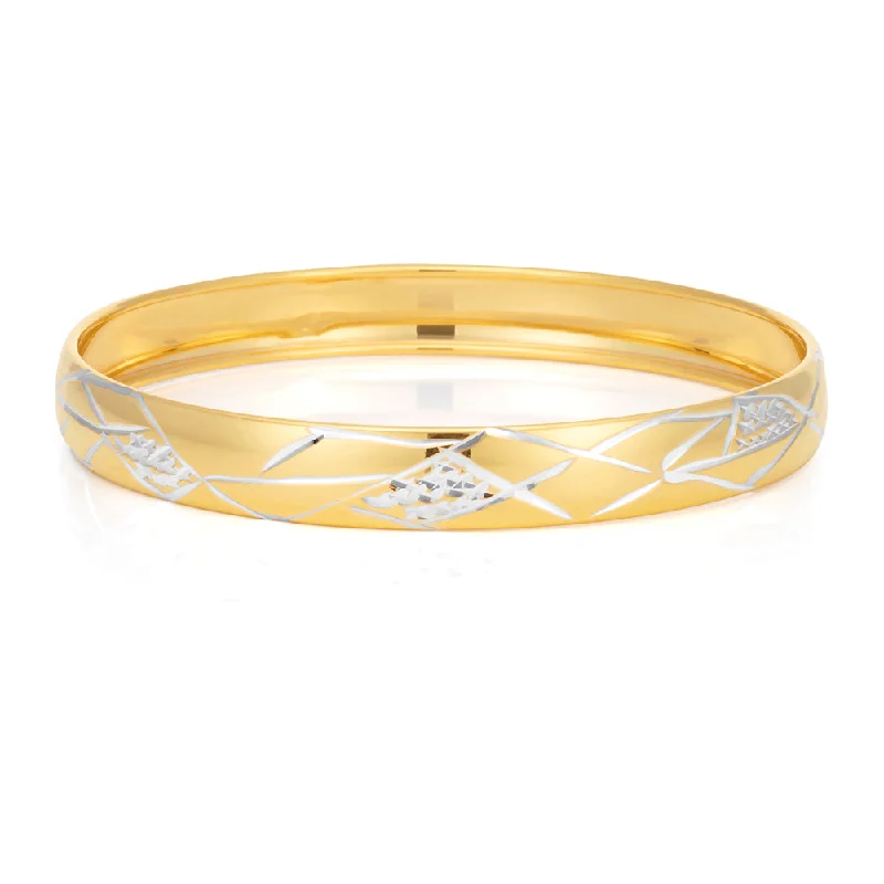 Women’s engraved bangles-9ct Two-Tone Gold Filled Diamond Cut Bangle