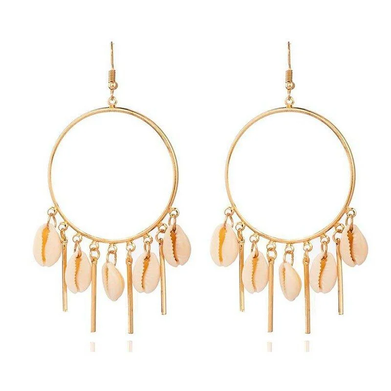 Women’s sapphire earrings-Chandelier Hoop Earrings with Puka Seashells