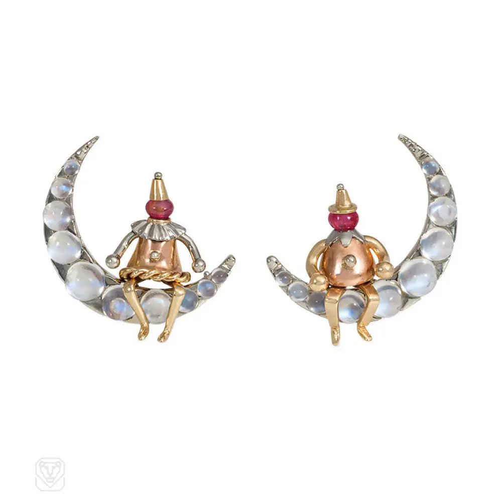 Women’s cute earrings-Rubel Retro gemset man on the moon earrings