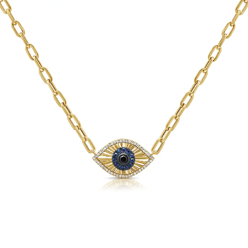 Women’s infinity necklaces-14K Gold Evil Eye Necklace with Sapphires & Diamonds