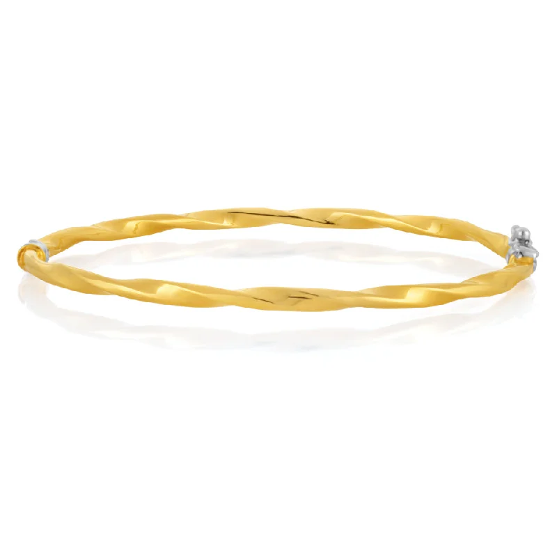 Women’s diamond cuff bracelets-9ct Yellow Gold Silverfilled 60mm Twist Bangle