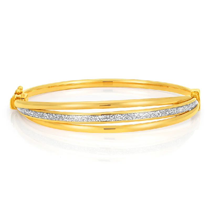 Women’s leather bracelets-9ct Yellow Gold Bangle 65mm With Stardust Enamel Feature