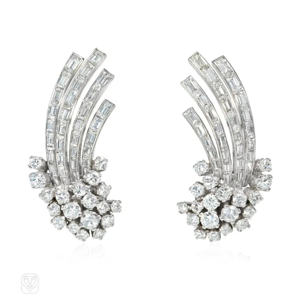 Women’s ethnic earrings-1950s platinum and diamond comet earrings