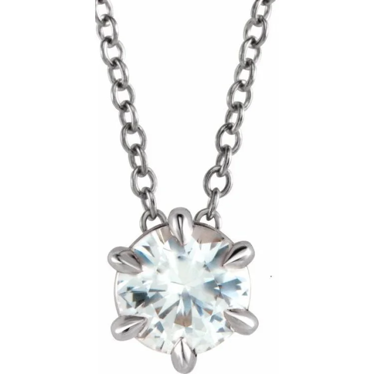 Women’s adjustable silver necklaces-Sterling Silver 1/2 CT Natural Diamond Solitaire 16-18" Necklace