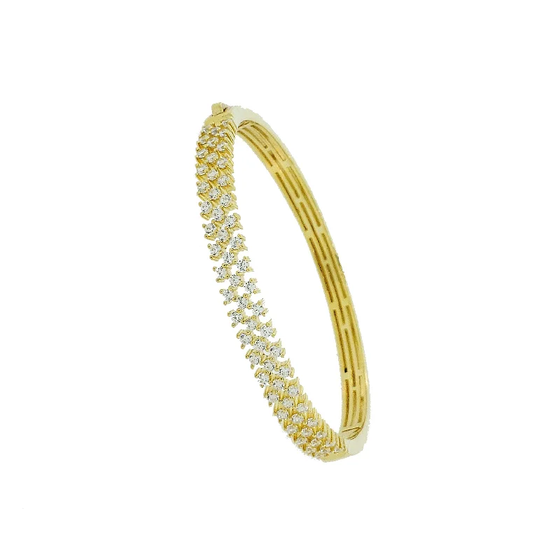 Women’s stacked bangle bracelets-Micro Pave 925 Sterling Silver Bangle 14K Yellow Gold Plating with Cubic Zirconia