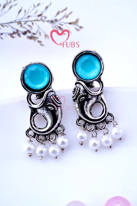 Women’s silver hoop earrings-Shree Ganesh Oxidized Pearls Earrings