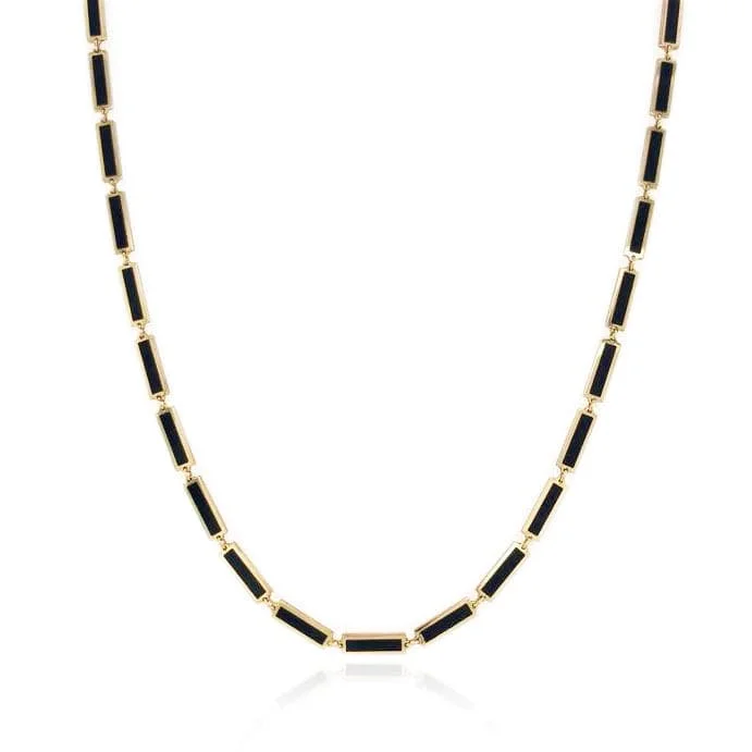 Women’s gemstone heart necklaces-14k Gold & Onyx Station Bar Necklace