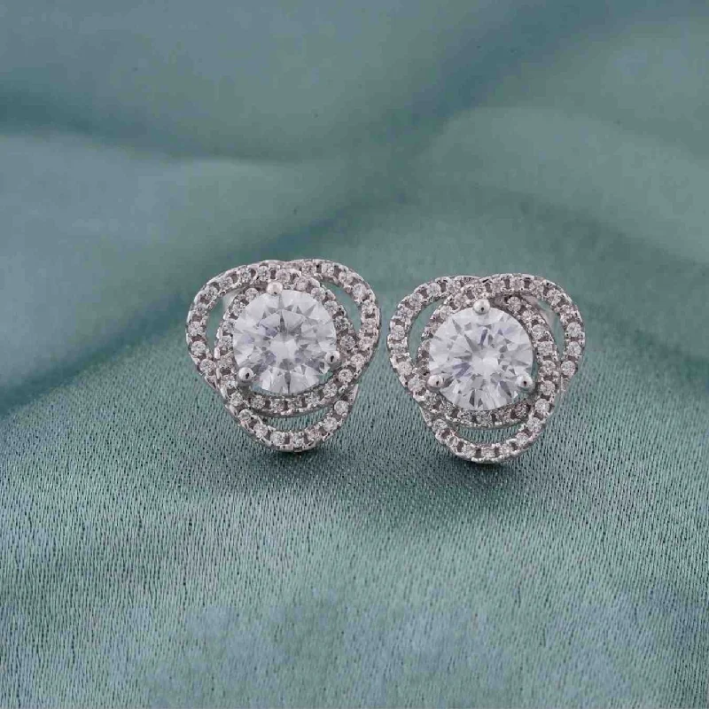 Women’s dangling earrings-Silver Zircon Studded Elegant Stud Earrings