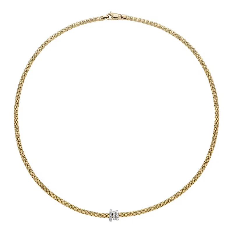 Women’s antique-style necklaces-Prima 18ct Yellow Gold Necklace With Three Diamond Set Rondels