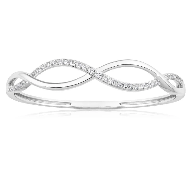 Women’s twisted bangles-Sterling Silver Rhodium Plated Cubic Zirconia Open Twist 60mm Hinged Bangle