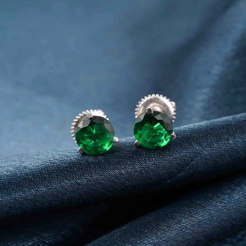 Women’s drop earrings-Silver Sphere Green Emerald Stud Earrings