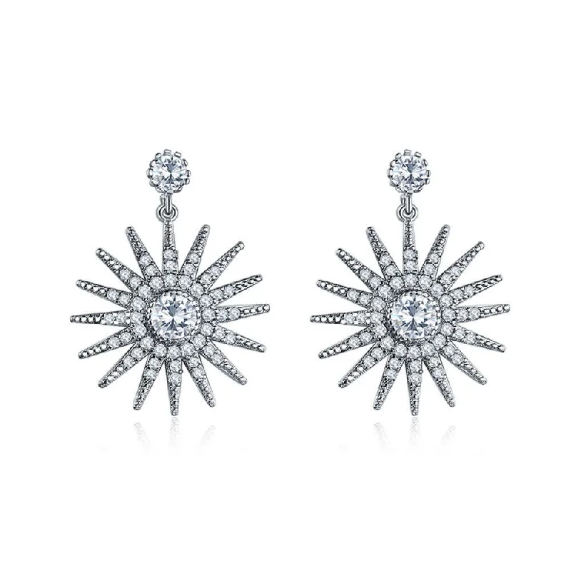 Women’s hoop and stud earrings-Star Dangle Earrings with White Diamond  Cubic Zirconia