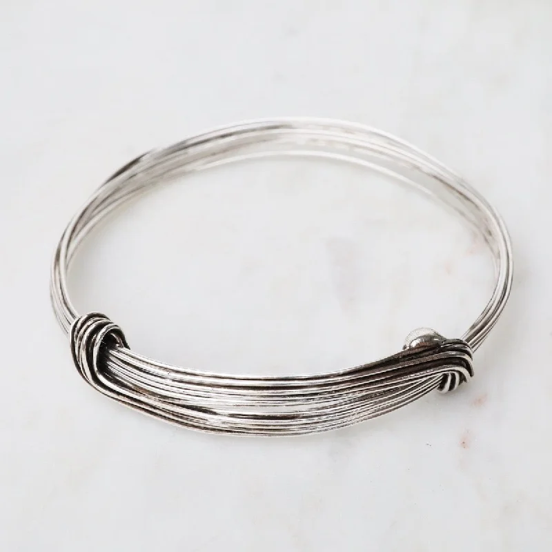 Women’s cuff bangles-Elephant Hair Inspired Bangle - Oxidized Sterling Silver - 10 Lines