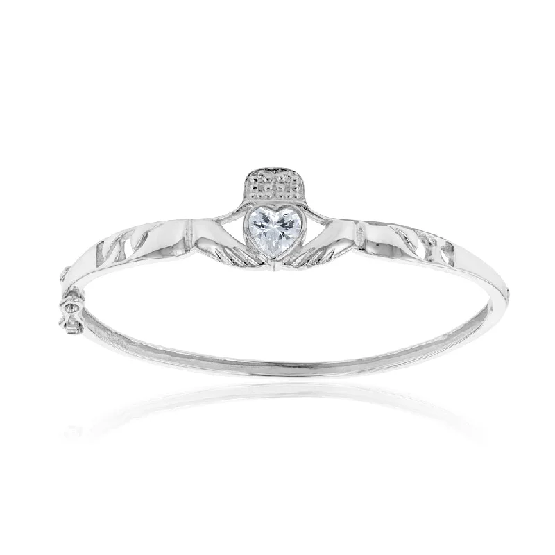 Women’s custom-made bracelets-Sterling Silver Claddagh Hinged Baby Bangle