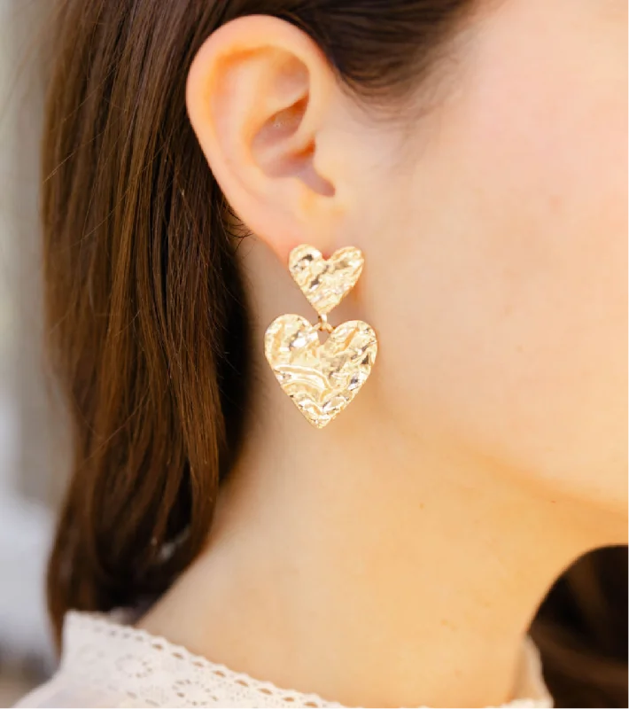 Women’s bar earrings-Hammered Heart Earrings