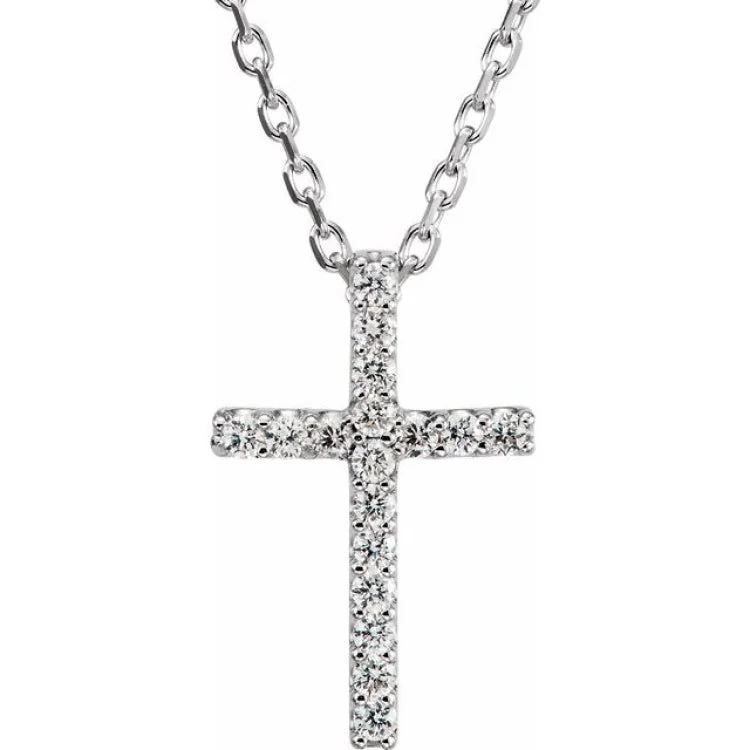 Women’s bridal necklaces-Platinum .06 CTW Natural Diamond Petite Cross 16" Necklace