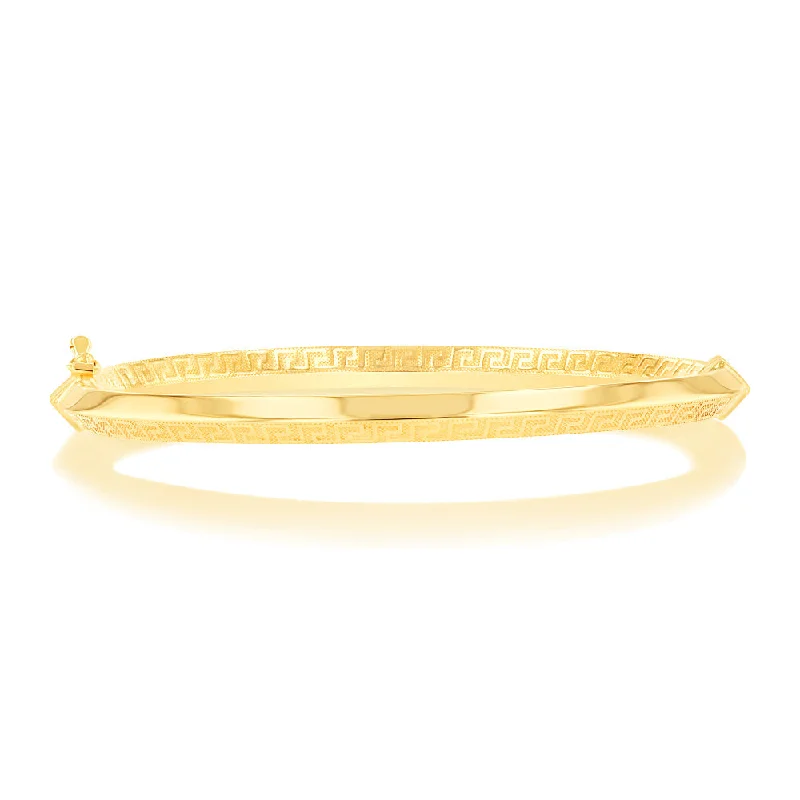 Women’s diamond bangles-9ct Yellow Gold Greek Key Hinged Bangle