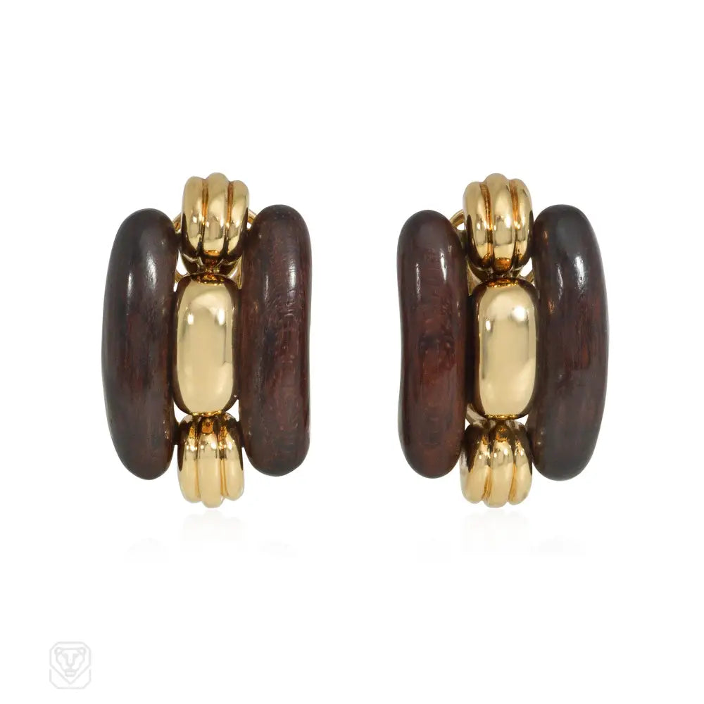 Women’s ear cuffs with crystals-Boucheron 1970s wood and gold earrings