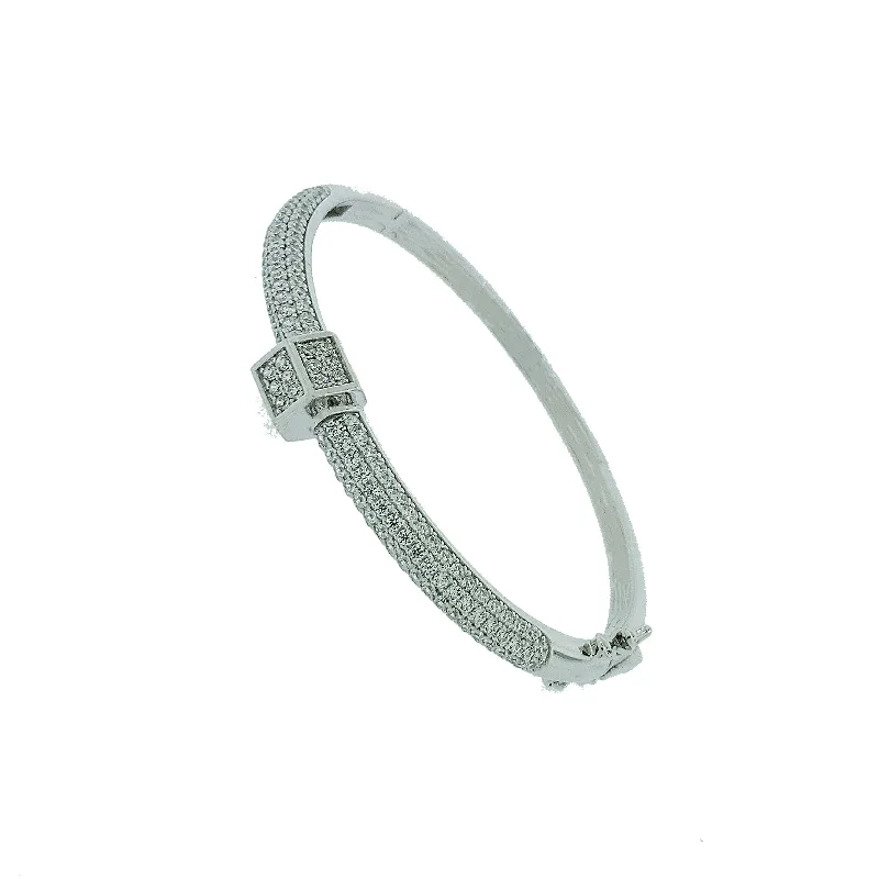 Women’s adjustable bangles-Micro Pave 925 Sterling Silver Bangle Rhodium Plating with Cubic Zirconia