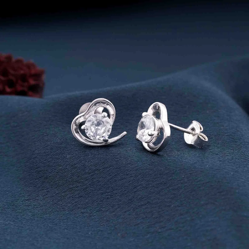 Women’s statement earrings-Silver Zircon Small Heart Studs