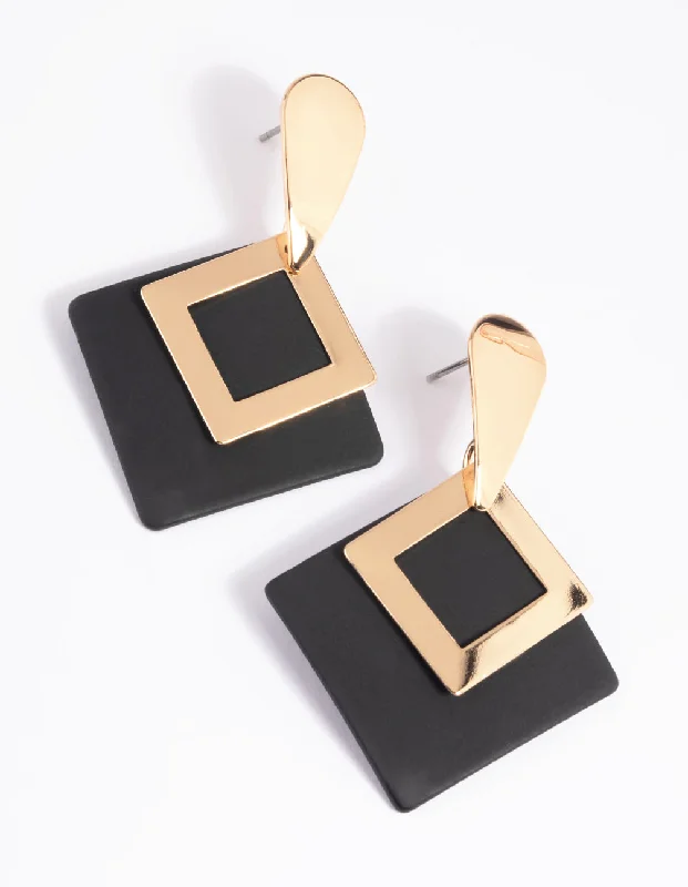 Women’s stud earrings-Black Geometric Drop Earrings