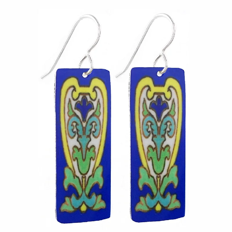 Women’s silver dangling earrings-Retreat Earrings - Blue Rectangle