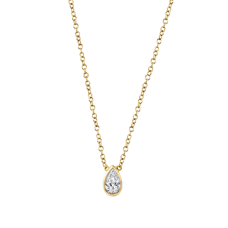 Personalized necklaces for women-Teardrop Necklace - White Diamond / 14k Yellow Gold