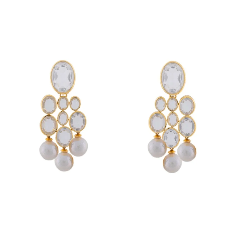 Women’s crystal drop earrings-Cloud Earrings Clear Quartz & Pearl